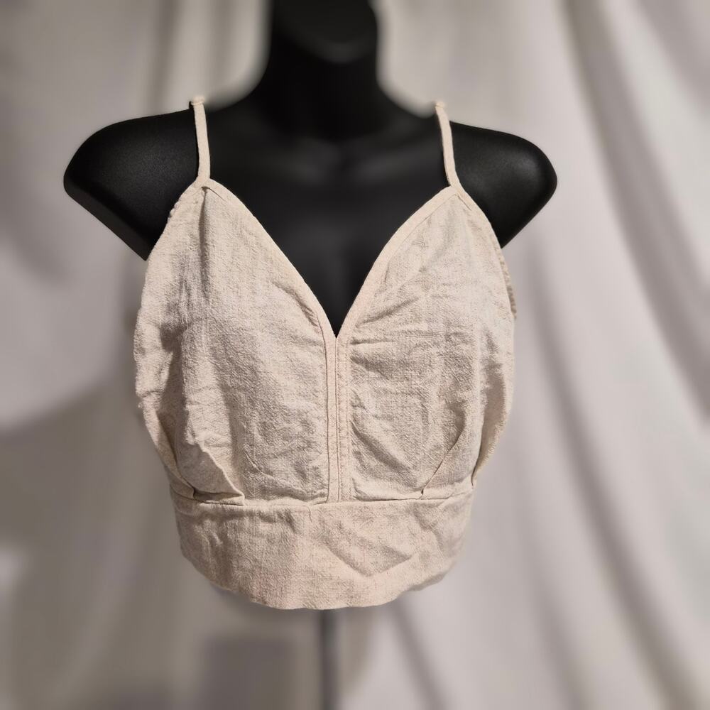 Sienna Sky Rayon Linen Blend Crop Top Large Oatmeal‎ Smocked Back Boho Bralette